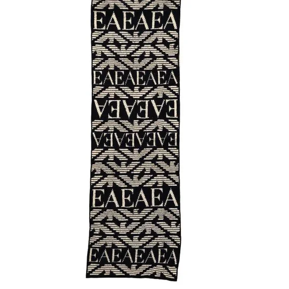 EMPORIO ARMANI Vintage Black & Cream Logo Monogram Men's Scarf